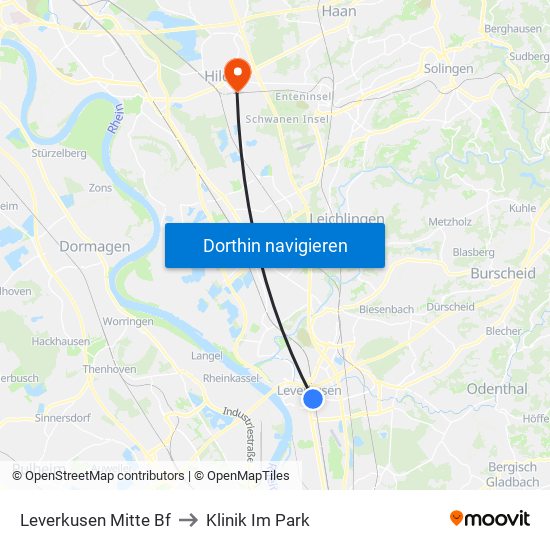 Leverkusen Mitte Bf to Klinik Im Park map