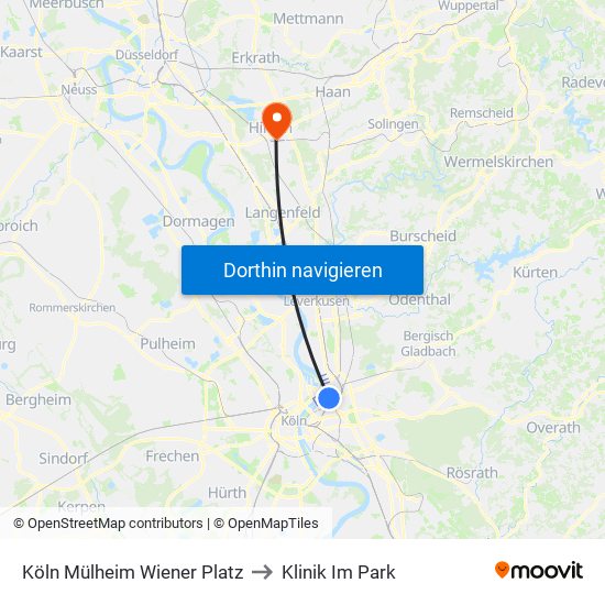 Köln Mülheim Wiener Platz to Klinik Im Park map