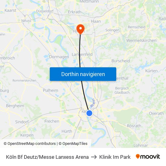 Köln Bf Deutz/Messe Lanxess Arena to Klinik Im Park map