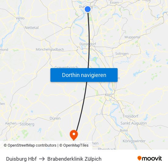 Duisburg Hbf to Brabenderklinik Zülpich map