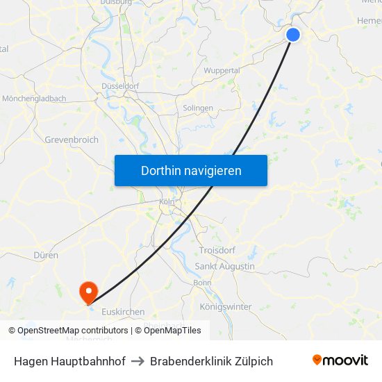 Hagen Hauptbahnhof to Brabenderklinik Zülpich map