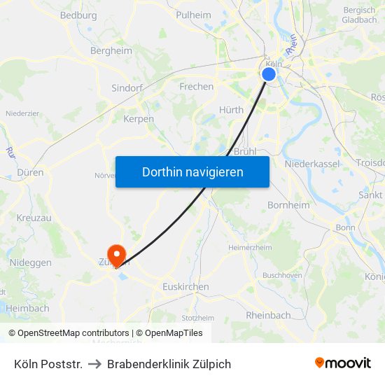 Köln Poststr. to Brabenderklinik Zülpich map