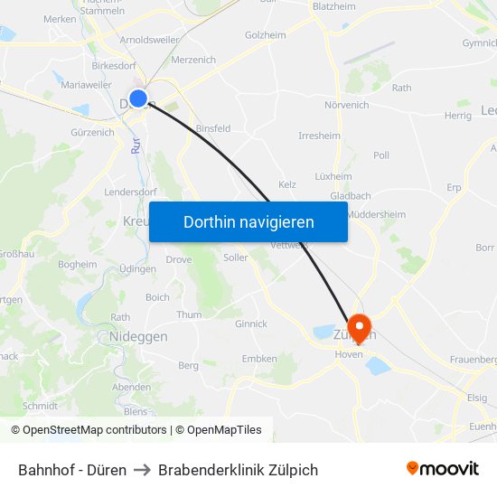 Bahnhof - Düren to Brabenderklinik Zülpich map