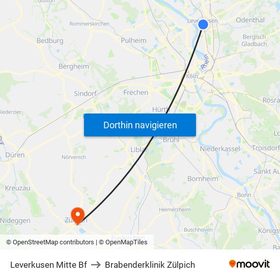 Leverkusen Mitte Bf to Brabenderklinik Zülpich map