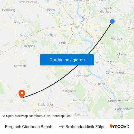 Bergisch Gladbach Bensberg to Brabenderklinik Zülpich map