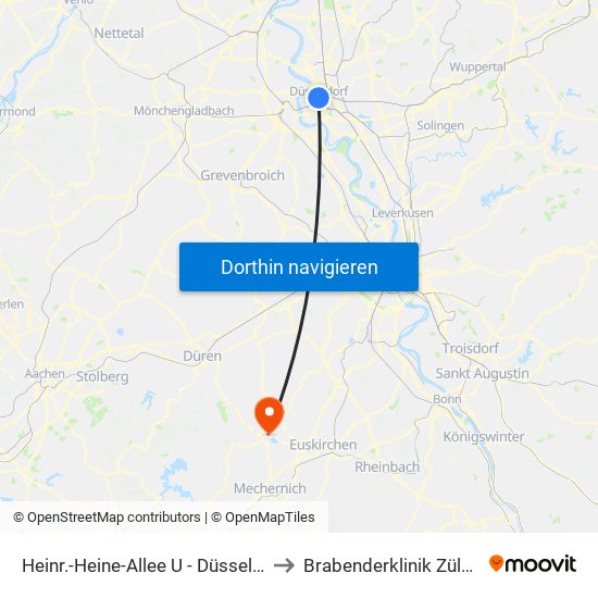 Heinr.-Heine-Allee U - Düsseldorf to Brabenderklinik Zülpich map