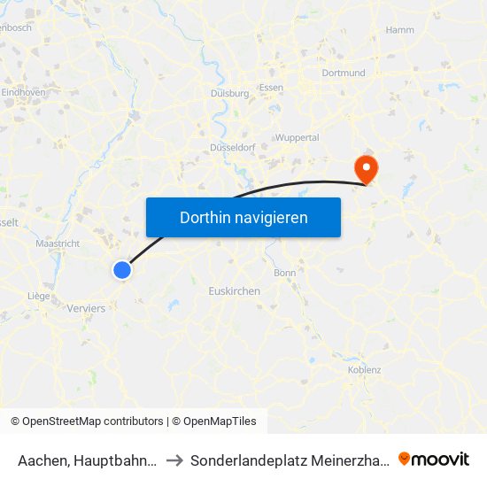 Aachen, Hauptbahnhof to Sonderlandeplatz Meinerzhagen map