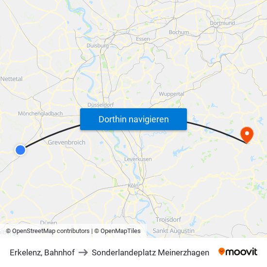 Erkelenz, Bahnhof to Sonderlandeplatz Meinerzhagen map