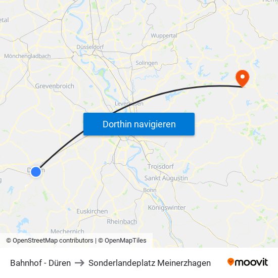 Bahnhof - Düren to Sonderlandeplatz Meinerzhagen map