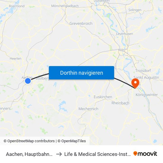 Aachen, Hauptbahnhof to Life & Medical Sciences-Institut map