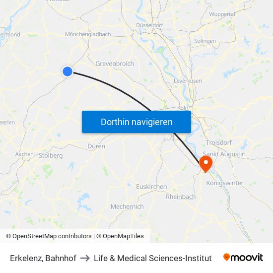 Erkelenz, Bahnhof to Life & Medical Sciences-Institut map