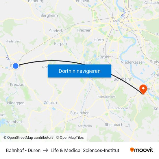 Bahnhof - Düren to Life & Medical Sciences-Institut map