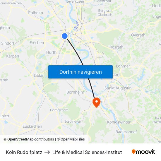 Köln Rudolfplatz to Life & Medical Sciences-Institut map