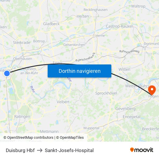 Duisburg Hbf to Sankt-Josefs-Hospital map