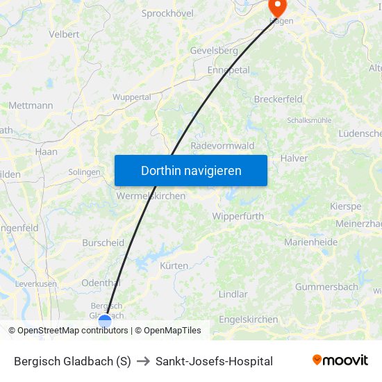 Bergisch Gladbach (S) to Sankt-Josefs-Hospital map