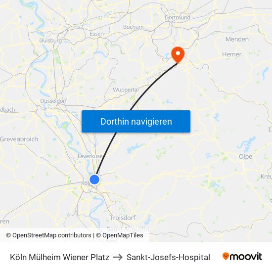 Köln Mülheim Wiener Platz to Sankt-Josefs-Hospital map