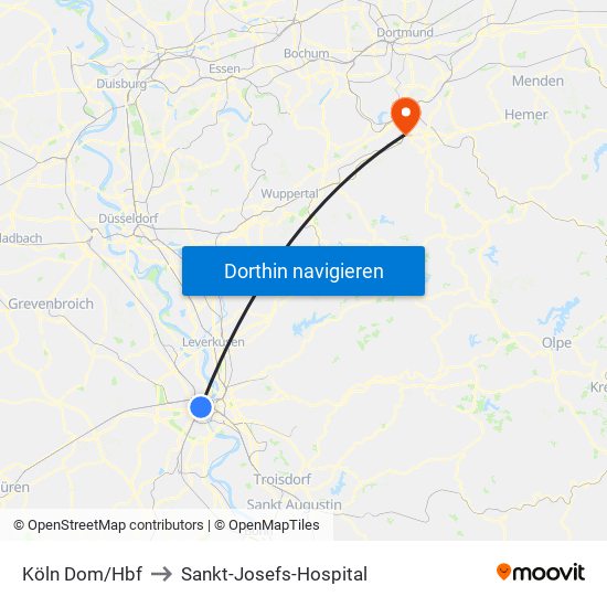 Köln Dom/Hbf to Sankt-Josefs-Hospital map