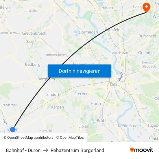 Bahnhof - Düren to Rehazentrum Burgerland map