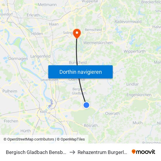 Bergisch Gladbach Bensberg to Rehazentrum Burgerland map