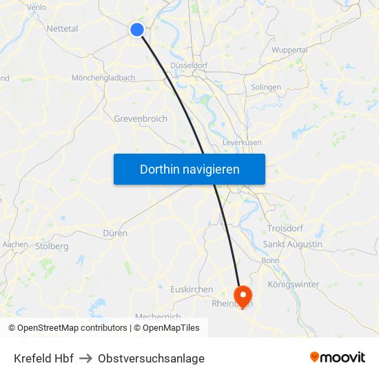 Krefeld Hbf to Obstversuchsanlage map