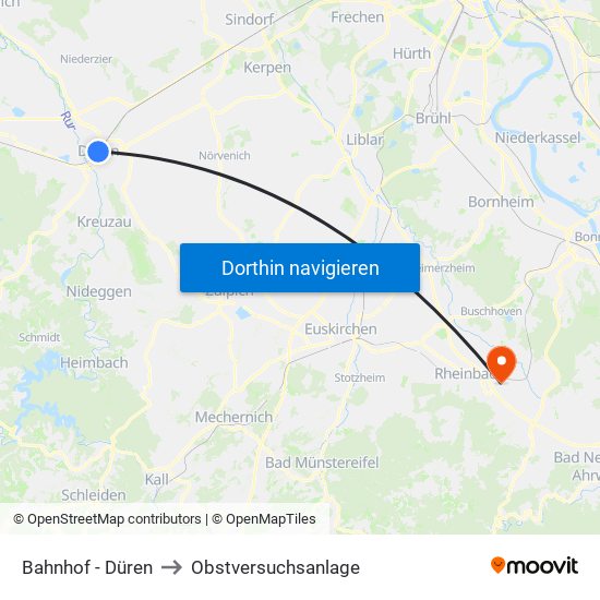 Bahnhof - Düren to Obstversuchsanlage map