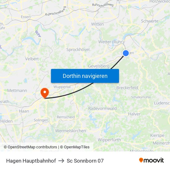 Hagen Hauptbahnhof to Sc Sonnborn 07 map