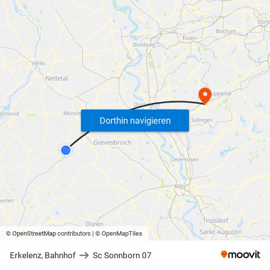 Erkelenz, Bahnhof to Sc Sonnborn 07 map