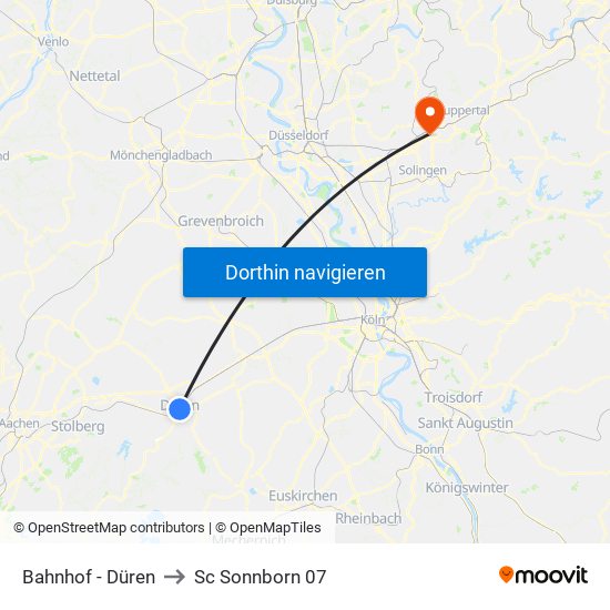 Bahnhof - Düren to Sc Sonnborn 07 map