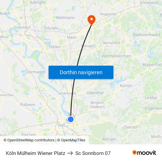 Köln Mülheim Wiener Platz to Sc Sonnborn 07 map