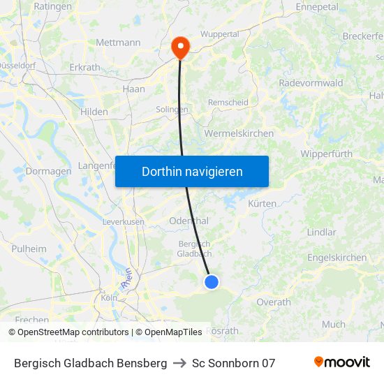 Bergisch Gladbach Bensberg to Sc Sonnborn 07 map