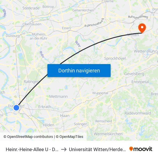 Heinr.-Heine-Allee U - Düsseldorf to Universität Witten / Herdecke Altbau map