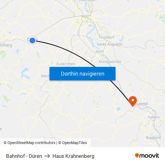 Bahnhof - Düren to Haus Krahnenberg map