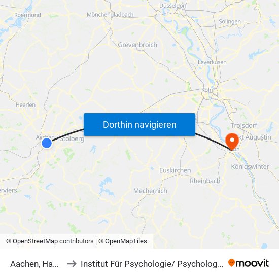 Aachen, Hauptbahnhof to Institut Für Psychologie/ Psychologische Hochschulambulanz map