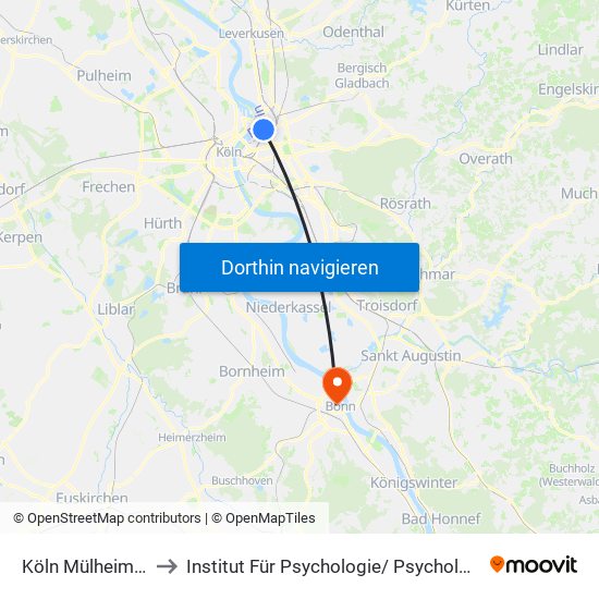 Köln Mülheim Wiener Platz to Institut Für Psychologie/ Psychologische Hochschulambulanz map