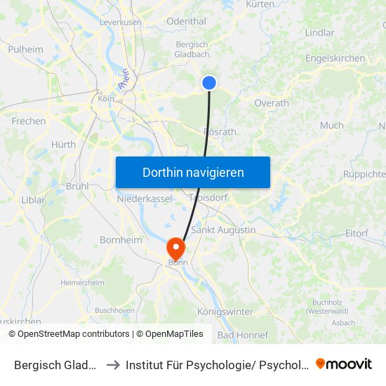 Bergisch Gladbach Bensberg to Institut Für Psychologie/ Psychologische Hochschulambulanz map