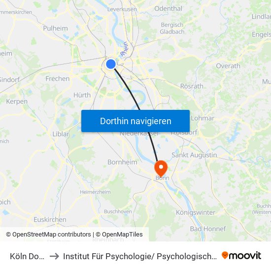 Köln Dom/Hbf to Institut Für Psychologie/ Psychologische Hochschulambulanz map