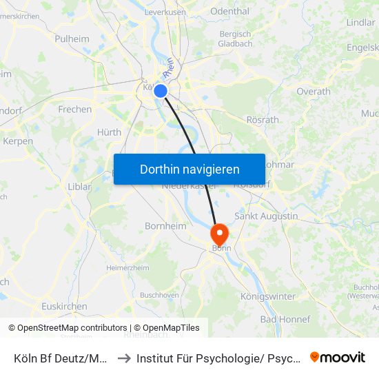 Köln Bf Deutz/Messe Lanxess Arena to Institut Für Psychologie/ Psychologische Hochschulambulanz map