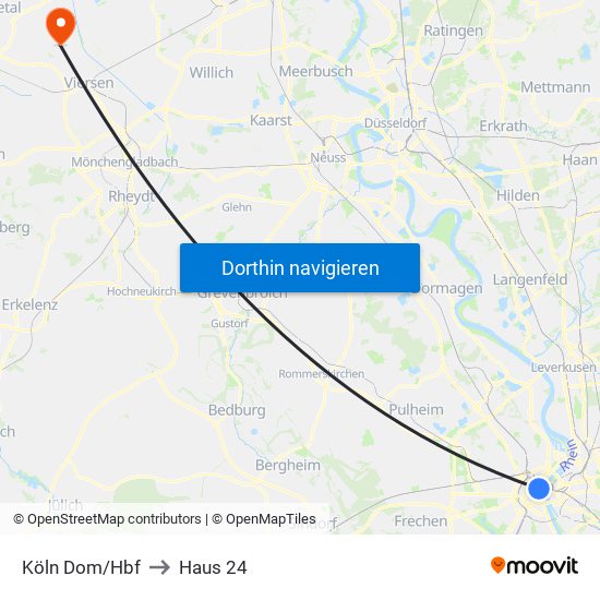 Köln Dom/Hbf to Haus 24 map