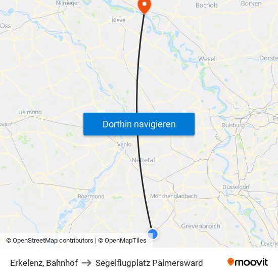 Erkelenz, Bahnhof to Segelflugplatz Palmersward map