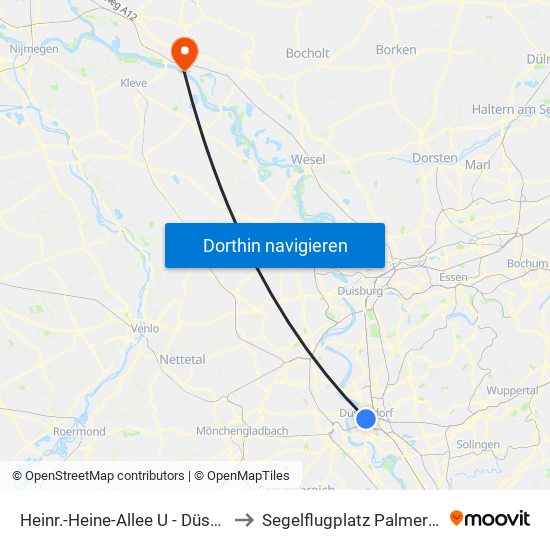 Heinr.-Heine-Allee U - Düsseldorf to Segelflugplatz Palmersward map