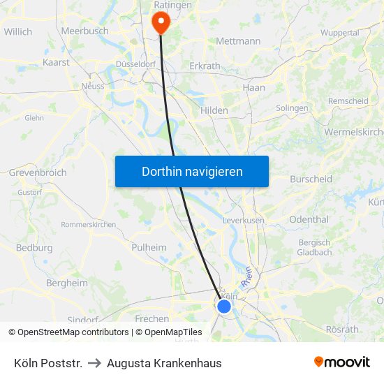 Köln Poststr. to Augusta Krankenhaus map