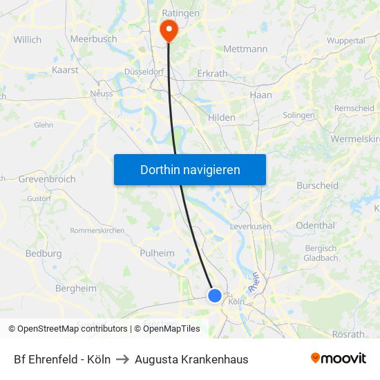 Bf Ehrenfeld - Köln to Augusta Krankenhaus map