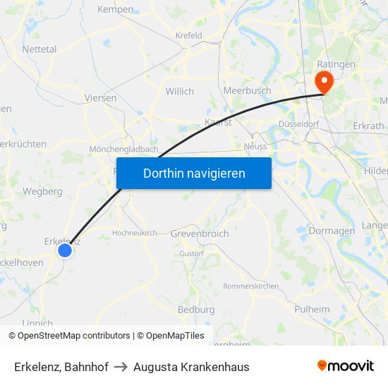 Erkelenz, Bahnhof to Augusta Krankenhaus map