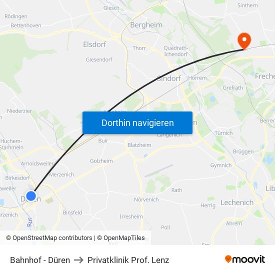 Bahnhof - Düren to Privatklinik Prof. Lenz map