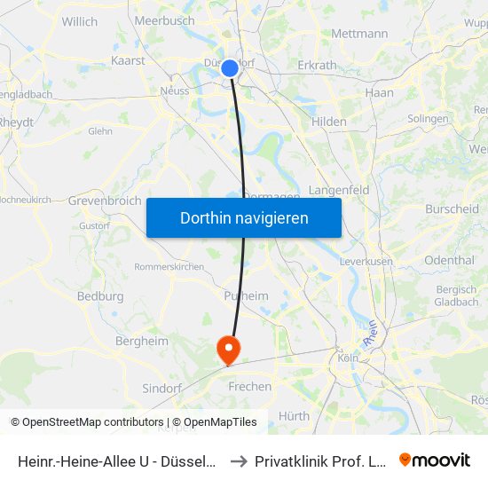 Heinr.-Heine-Allee U - Düsseldorf to Privatklinik Prof. Lenz map