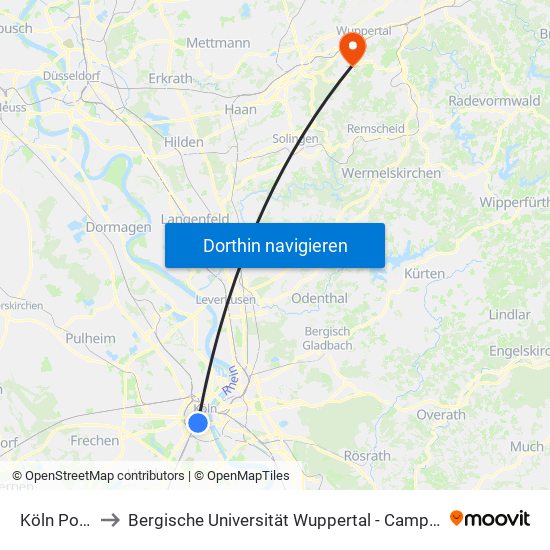 Köln Poststr. to Bergische Universität Wuppertal - Campus Freudenberg map