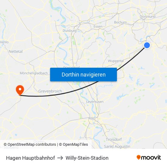 Hagen Hauptbahnhof to Willy-Stein-Stadion map