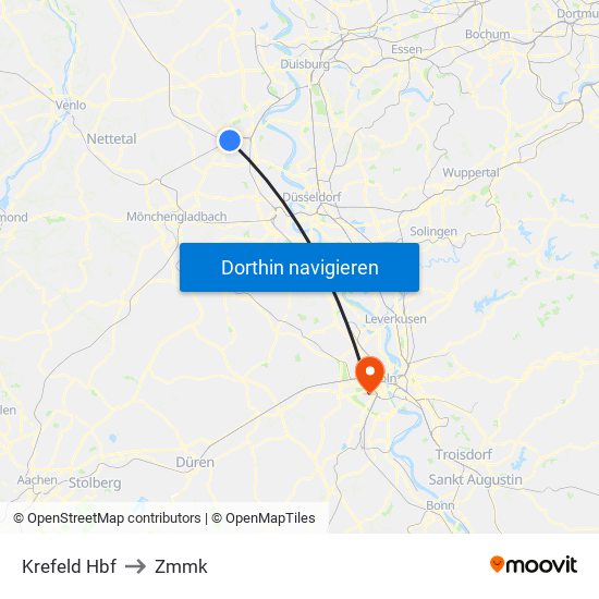 Krefeld Hbf to Zmmk map