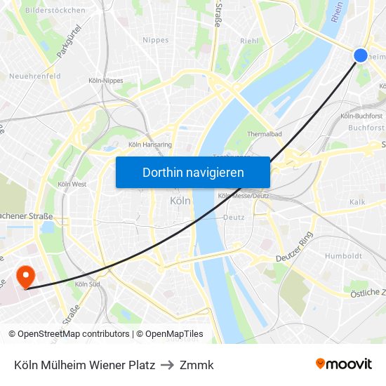 Köln Mülheim Wiener Platz to Zmmk map