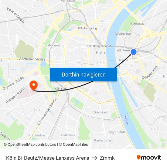 Köln Bf Deutz/Messe Lanxess Arena to Zmmk map